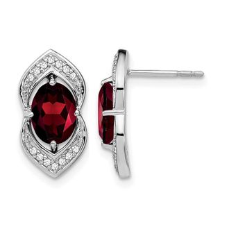 Diamond2Deal 14k White Gold Garnet and Diamond Earrings