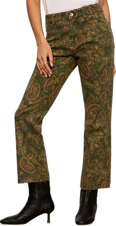 Sanctuary Cadence 90s Paisley High Waist Raw Hem Crop Straight Leg Jeans in Washed Deco Green at Nordstrom, Size 27