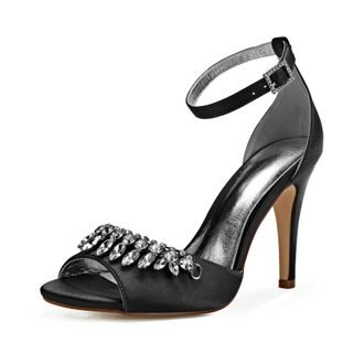 Generic Wedding Shoes Womens High Open Toe Sexy Stiletto Sandals Bridal Shoes Heeled Pumps Ankle Strap Party Dress10.5Cm,Black,7 UK