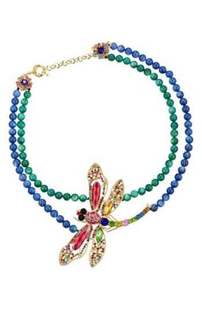 Eye Candy Los Angeles Crystal Dragonfly Agate Beaded Statement Necklace in Blue at Nordstrom Rack