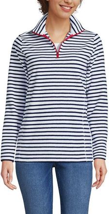 Lands End Anyweather Fleece Quarter Zip Pullover in Crisp White/navy Stripe/red at Nordstrom, Size X-Small