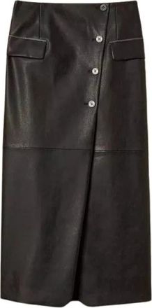 Twinset Lange Wikkelrok - Dames - Leren & Su&egrave;de rokken - Zwart - XS - Leer - Rokken