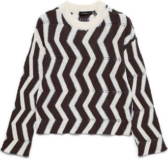 Vero Moda Libra Zigzag Stripe Sweater in Birch/Chocolate at Nordstrom, Size X-Small