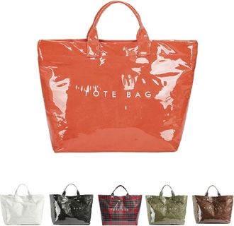 Generic Christmas Plaid Tote Bag for Women PVC Tote Bags Trendy ChristmasGift Bag Large Carry All Hobo Handbag for Shopping (Orange)