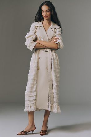 Avec Les Filles Ruffled Fabric-Mix Trench Coat Jacket
