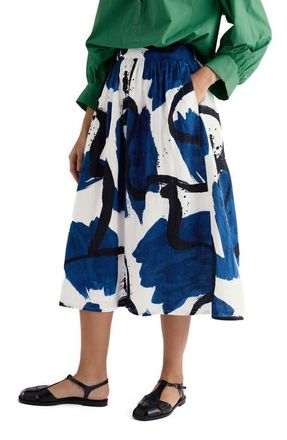 Seasalt Cornwall Mevagissey Organic Cotton Midi Skirt in Paint Canvas Dark Voyage at Nordstrom, Size 10 Us