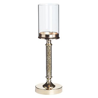 Beliani Portavelas De Metal Dorado Pantalla De Cristal 41 Cm Centro De Mesa Decoraci&oacute;n Glamour Abbeville