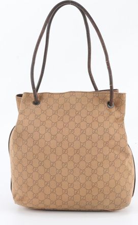 Gucci Brown Leather Canvas Handbag Shoulder Bag Tote Bag (Pre-Owned)