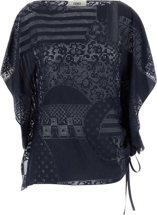 Fendi Navy Blue Boat Neck Top