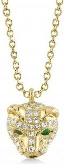 Allurez Diamond w/Emerald Panther Pendant Necklace 14K Yellow Gold (0.14ct)