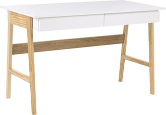 Beliani Escritorio Minimalista Para Oficina En Casa Con Cajones De Aglomerado 120 X 60 Cm Blanco Y Marr&oacute;n Claro Theslay