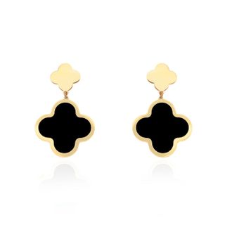 The Lovery Onyx and Gold Clover Drop Earrings
