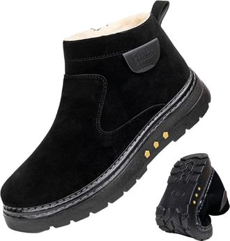 Generic Mens Winter Ankle Boots, Winter Fleece Lined and Thickened Slip-On Snow Boots, Casual Round Toe Outdoor Walking Shoes with Side Zipper (Black,6.5)