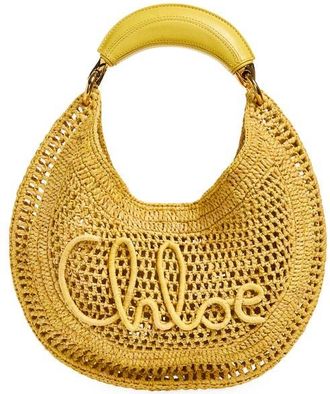 Chlo&eacute; Summer Banana Crochet Raffia Hobo Bag in Radiant Yellow at Nordstrom