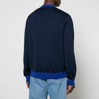 Maison Kitsun&eacute; Mens Kitsune Baby Fox Patch Regular Cardigan in Blue Wool - Size X-Large