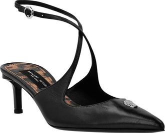 Philipp Plein Schoenen, Dames, Zwart, 38 EU, Leer, Leren Sandalen Lage Hakken 5 Skull Strass