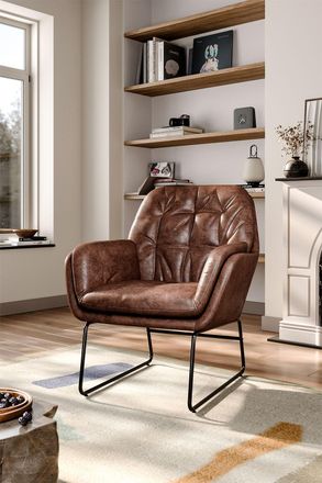 Living and Home Vintage PU Leather Tufted Leisure Armchair with Metal Legs in Brown