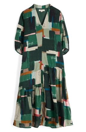 Seasalt Cornwall Windblown Geo Print Organic Cotton Blend Midi Dress in Aerial Field Coppice at Nordstrom, Size 10 Us