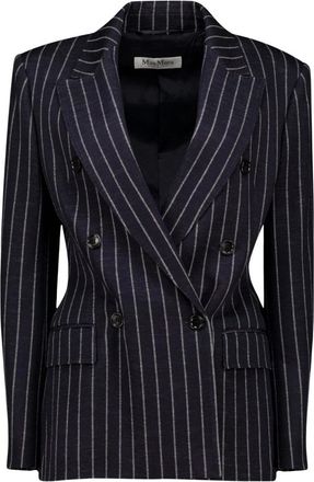 Max Mara Seersucker Wool Blazer - female - Max Mara - Blazers - Blue - XS - Jackets