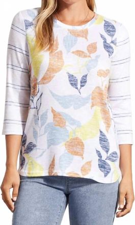 Tribal Three Fourth Sleeve Mixed Print Top In Bluecloud