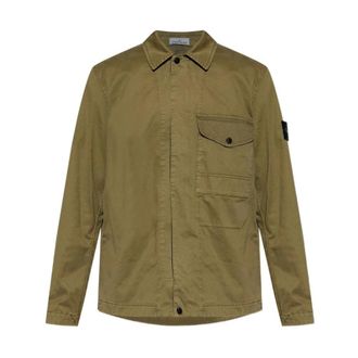 Stone Island Chaqueta Utilitaria de Sarga de Algod&oacute;n - Jackets - Hombre - Verde - L