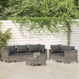 vidaXL Set De Muebles De Jard&iacute;n 6 Pzas Y Cojines Rat&aacute;n Sint&eacute;tico Gris Vidaxl