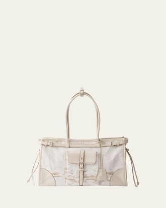 Prada Bonnie Large Printed Linen & Leather Shoulder Bag