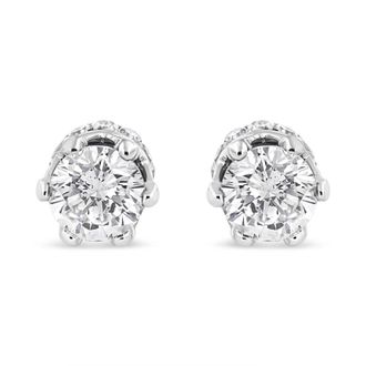House of Brilliance 14K White Gold 2.0 Cttw Round Cut Prong-Set Diamond Crown Stud Earring (I-J Color, I1-I2 Clarity)