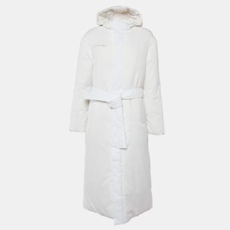 PANGAIA White Nylon Flwrdwn Hooded Long Jacket