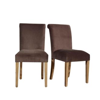 Robin des Bois Conjunto de 2 sillas de acacia y terciopelo gris pardo