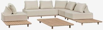 Sklum Conjunto De Sal&oacute;n Con Sof&aacute; Modular Rinconera De 3 Piezas Con Mesa Auxiliar Y Mesa De Centro 160x95 Cm En Acacia Portet Sklum