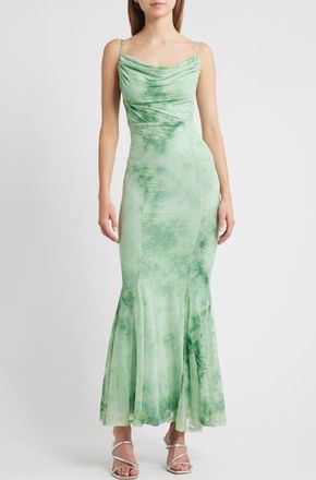Rare London Floral Burnout Godet Pleat Maxi Dress in Green at Nordstrom, Size X-Small
