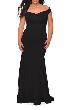 La Femme Off the Shoulder Plus Size Jersey Dress in Black at Nordstrom, Size 24W