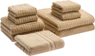 Beliani Beliani - Conjunto De 9 Toallas De Ba&ntilde;o De Algod&oacute;n Suave De Torsi&oacute;n Baja Con Alfombrilla De Ba&ntilde;o Beige Arena Atai