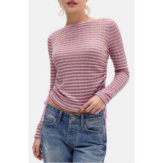 BDG Stripe Side Ruched Sheer Knit Top in Pink at Nordstrom, Size X-Large