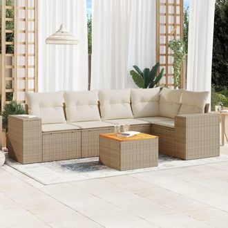 vidaXL Juego De Sof&aacute;s Jard&iacute;n Con Cojines 6 Pzas Rat&aacute;n Sint&eacute;tico Beige Vidaxl