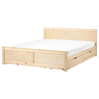 Beliani Cama Con 4 Cajones De Madera De Pino Mdf De Abedul Estilo Escandinavo 180 X 200 Cm Natural Dauphin