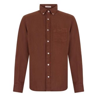 GANT Casual Shirts, male, Brown, Size: M Regular Fit Garment-Dyed Linen Shirt