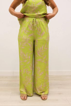 Entro Prima Wide Leg Botanical Print Pants In Chartreuse Multi