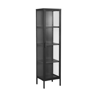 Sweeek Aparador de acero y vidrio templado con 1 puerta, 160cm, negro