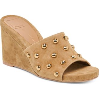 Dolce Vita Holta Stud Wedge Sandal in Light Brown Suede at Nordstrom, Size 7.5