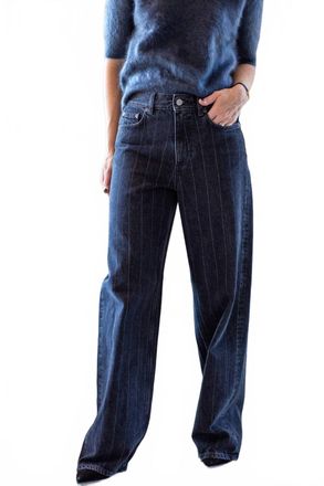 House of Dagmar Baggy Fit Stripe Denim Jeans In Black