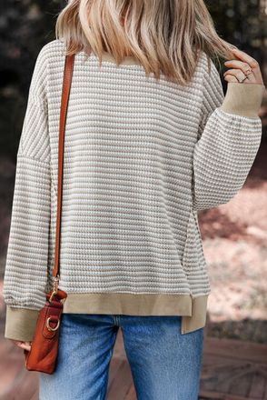 Azura Exchange Gestreepte Wafelbrei Pullover