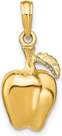 Diamond2Deal 14k Yellow Gold 3-D Apple with Stem and Leaf Charm Pendant