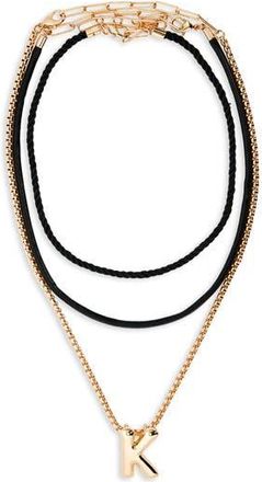 Open Edit Set of 3 Interchangeable Initial Pendant Necklaces in K- Black- Gold at Nordstrom Rack