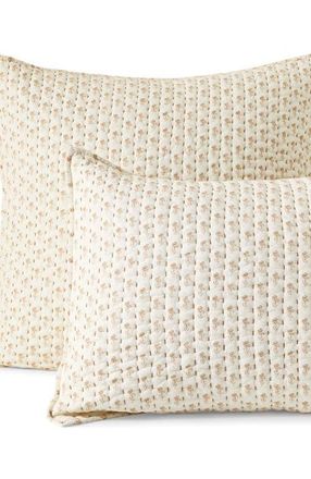 Lands End Seed Stitch Quilted Pillow Sham in Rich Camel Floral Stripe at Nordstrom, Size Standard