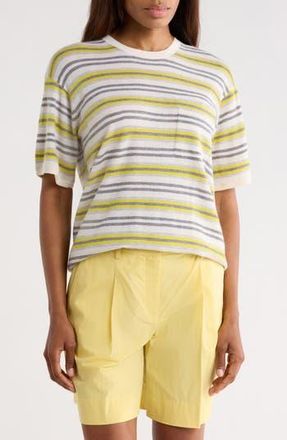TWP Beach Stripe Short Sleeve Wool Sweater in Ivory /Lemon Multi at Nordstrom Rack, Size Xx-Small