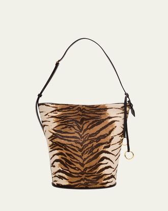 Alaia Hip Tiger-Print Calfhair Small Bucket Bag