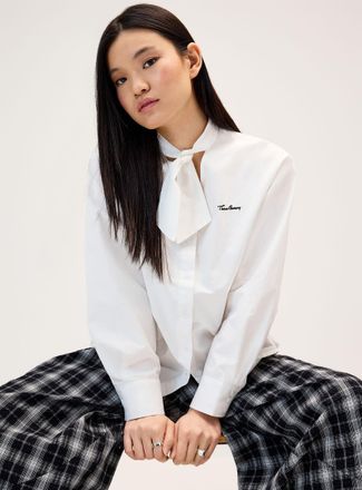 Twik Womens Tie-ribbon collar poplin shirt