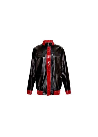 Anthony Vaccarello Leather Teddy Jacket With Contrast Trim Size M